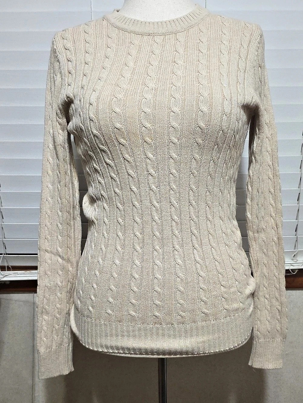 Cable Knit Crewneck Sweater in Cream Like New